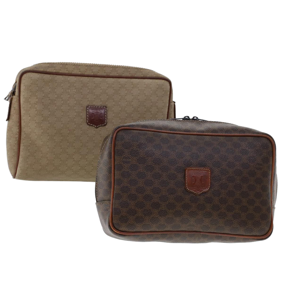 Luxury CELINE Macadam Canvas Clutch Bag PVC Leather 2Set Beige Brown 6264