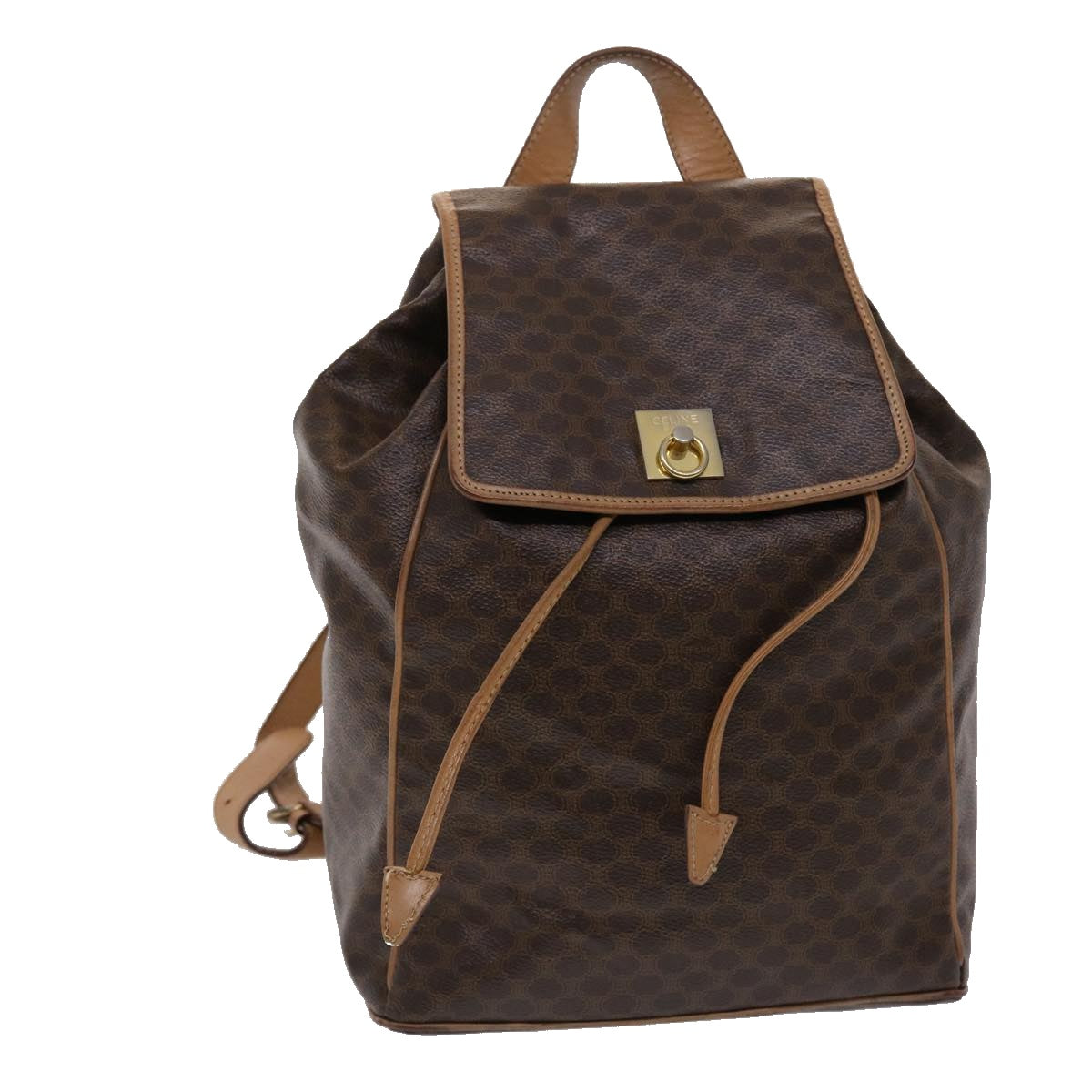 Luxury CELINE Macadam Canvas Backpack PVC Leather Brown 6391