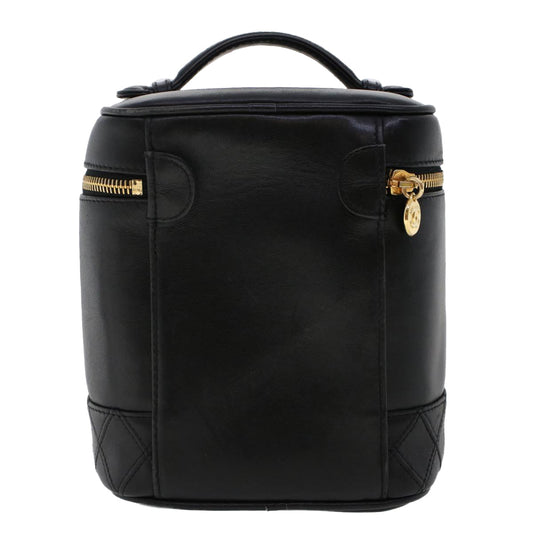 CHANEL Bicolole Vanity Cosmetic Pouch Leather Black CC Auth bs6595