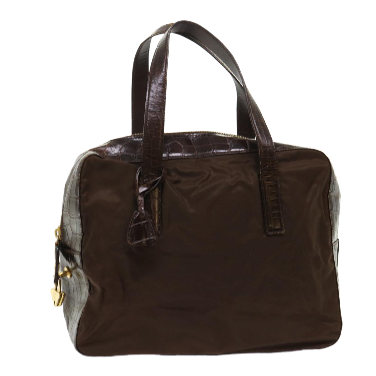 Prada Hand Bag Leather Nylon Brown