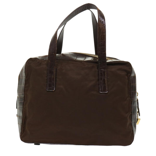 Prada Hand Bag Leather Nylon Brown
