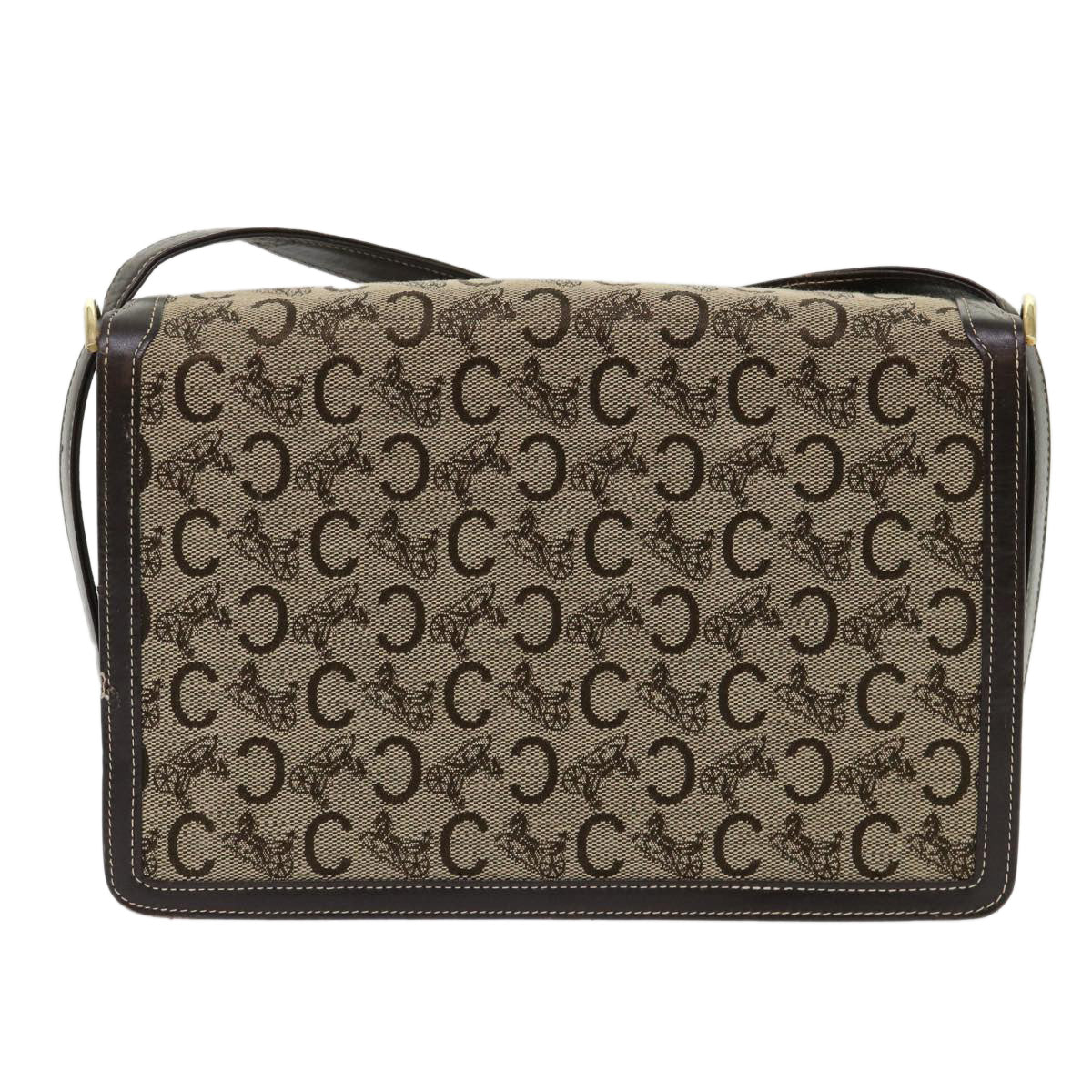 Luxury CELINE C Macadam Canvas Shoulder Bag Canvas Leather Beige Dark Brown 6694