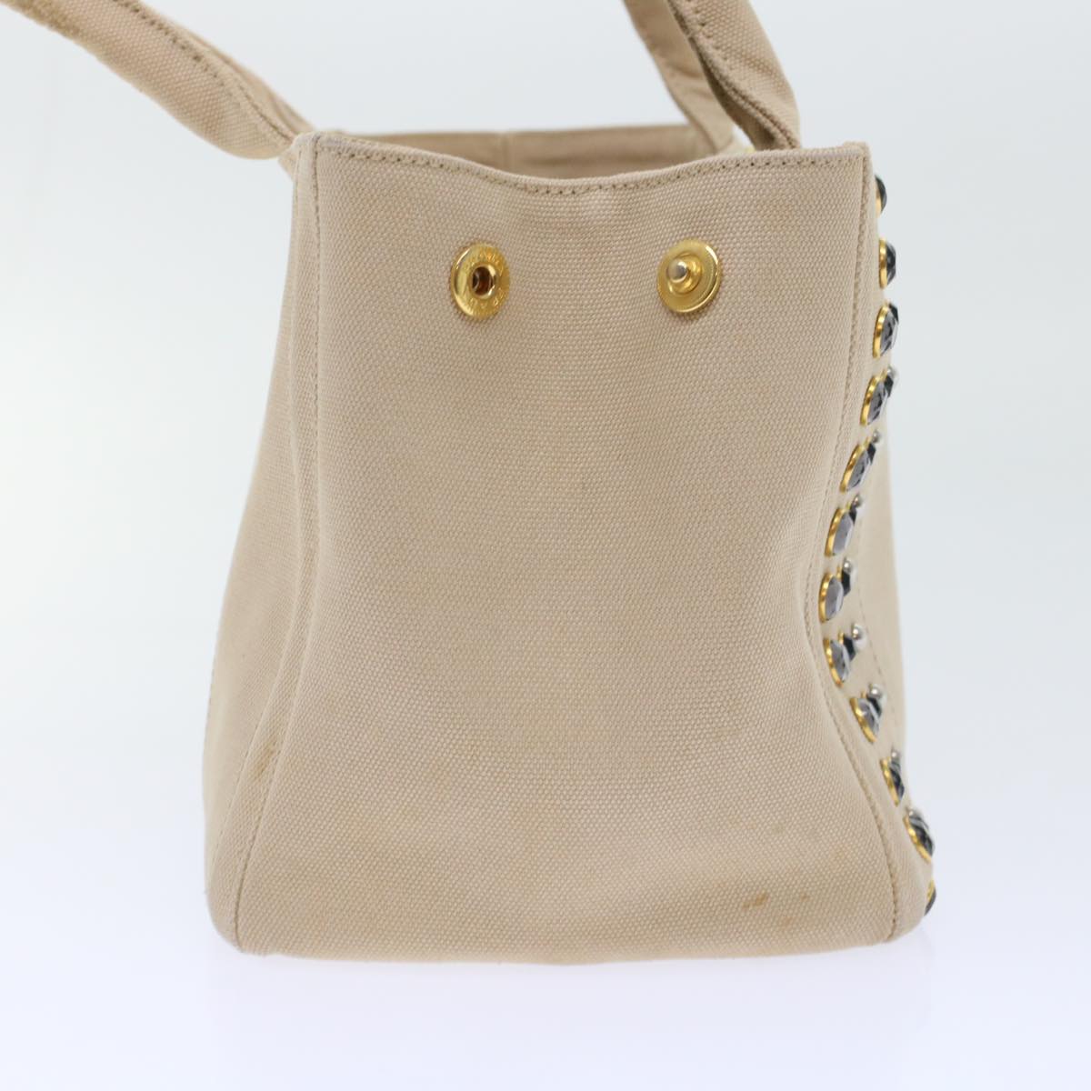 PRADA Bijoux Kanapa PM Hand Bag Canvas Beige Auth