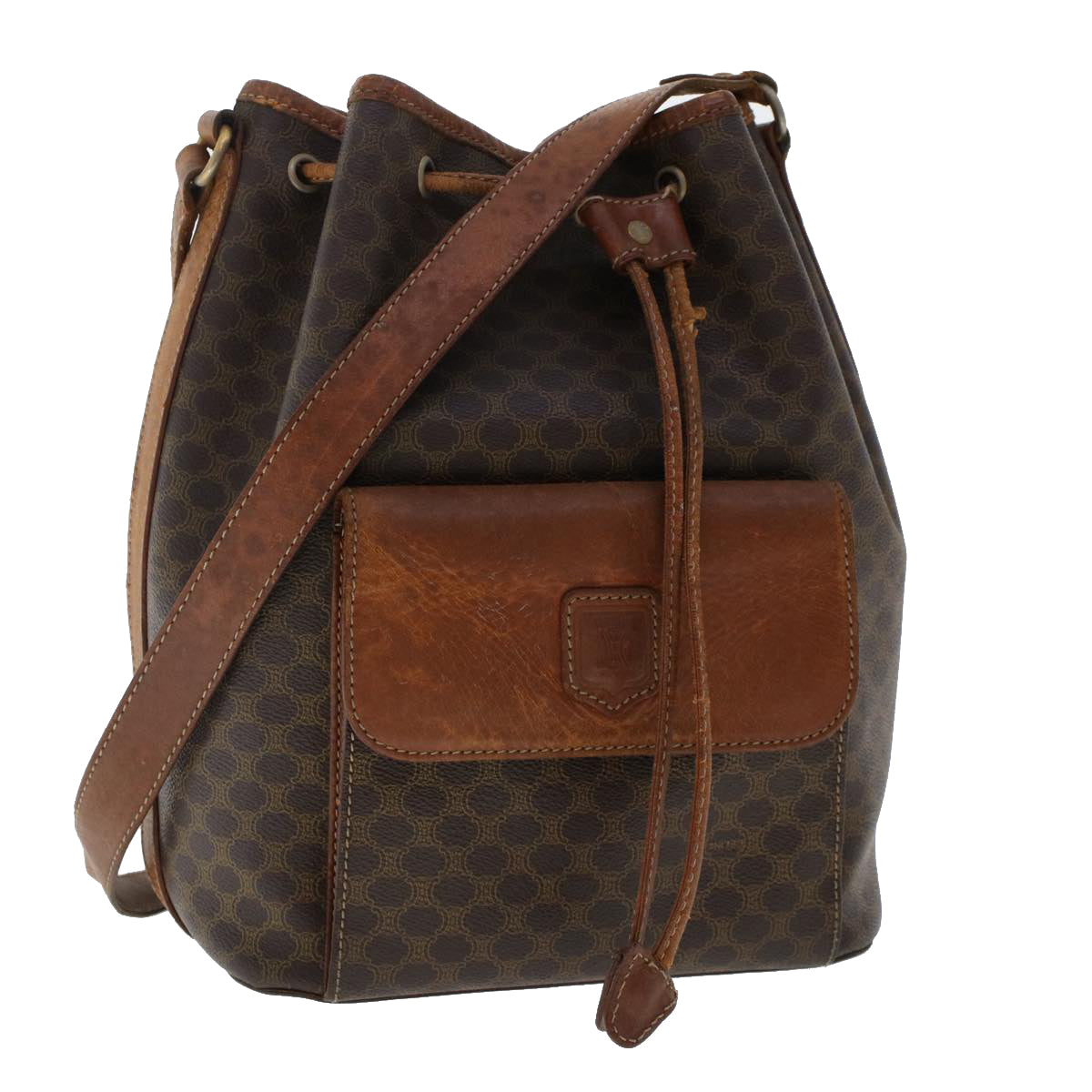Luxury CELINE Macadam Canvas Shoulder Bag PVC Leather Brown 6871