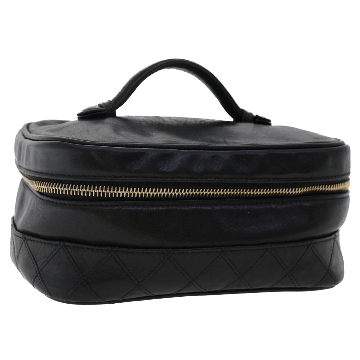 CHANEL Bicolole Vanity Cosmetic Pouch Leather Black CC bs6921