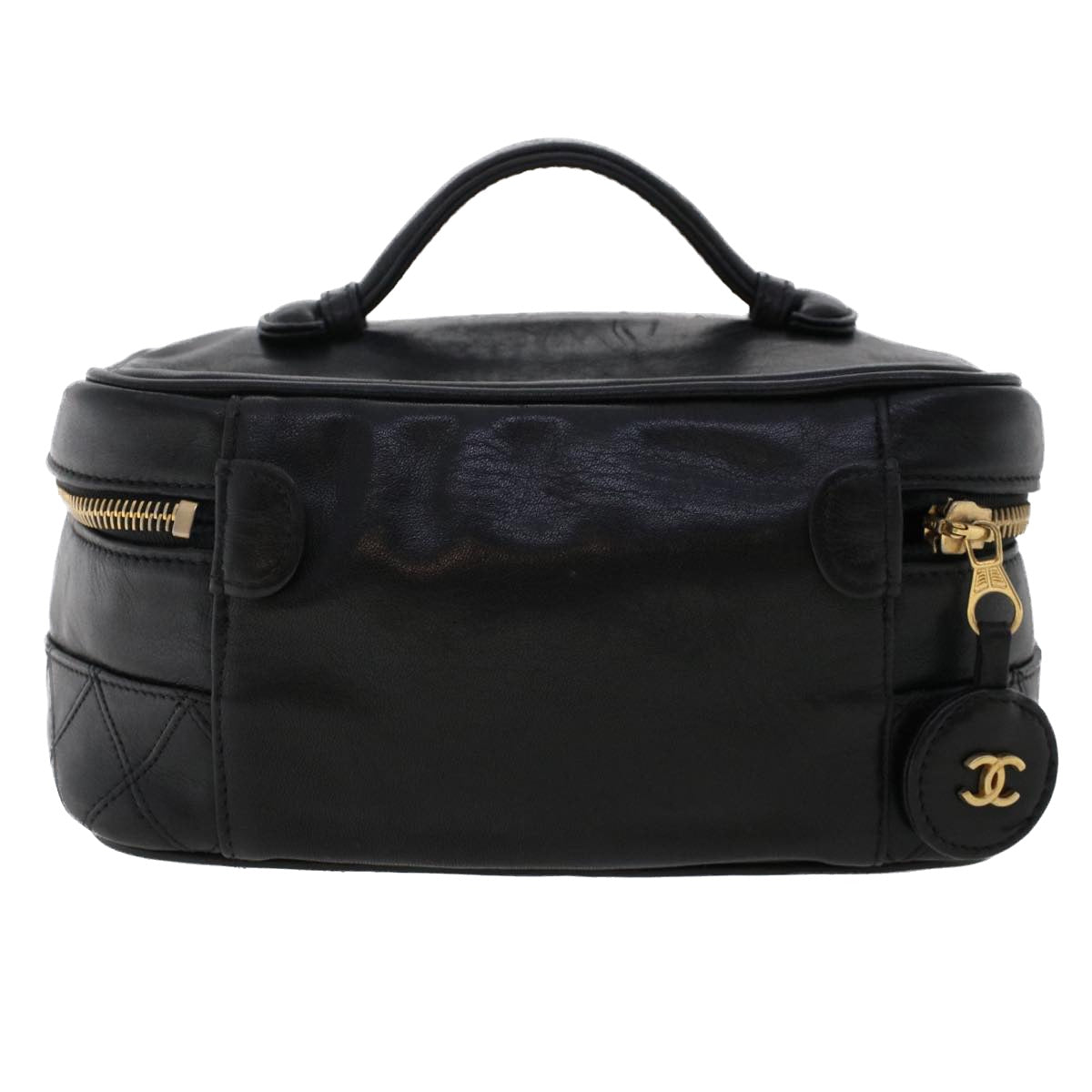 CHANEL Bicolole Vanity Cosmetic Pouch Leather Black CC bs6921
