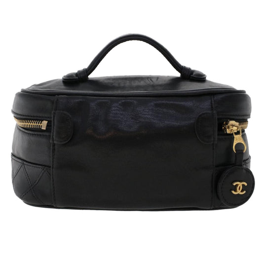 CHANEL Bicolole Vanity Cosmetic Pouch Leather Black CC bs6921