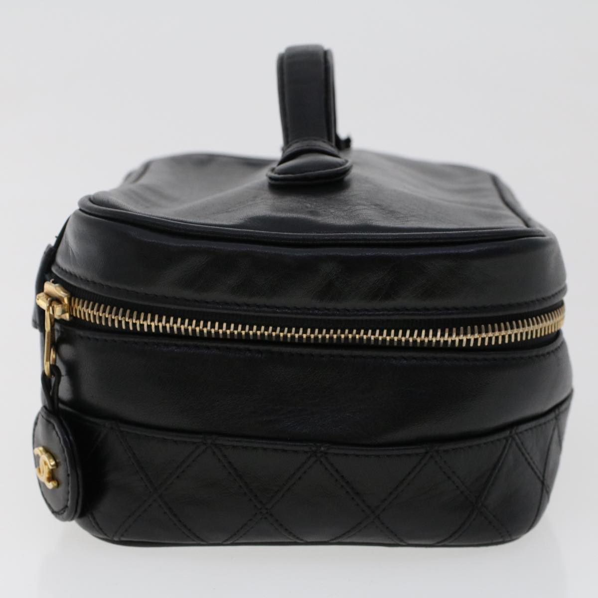 CHANEL Bicolole Vanity Cosmetic Pouch Leather Black CC bs6921
