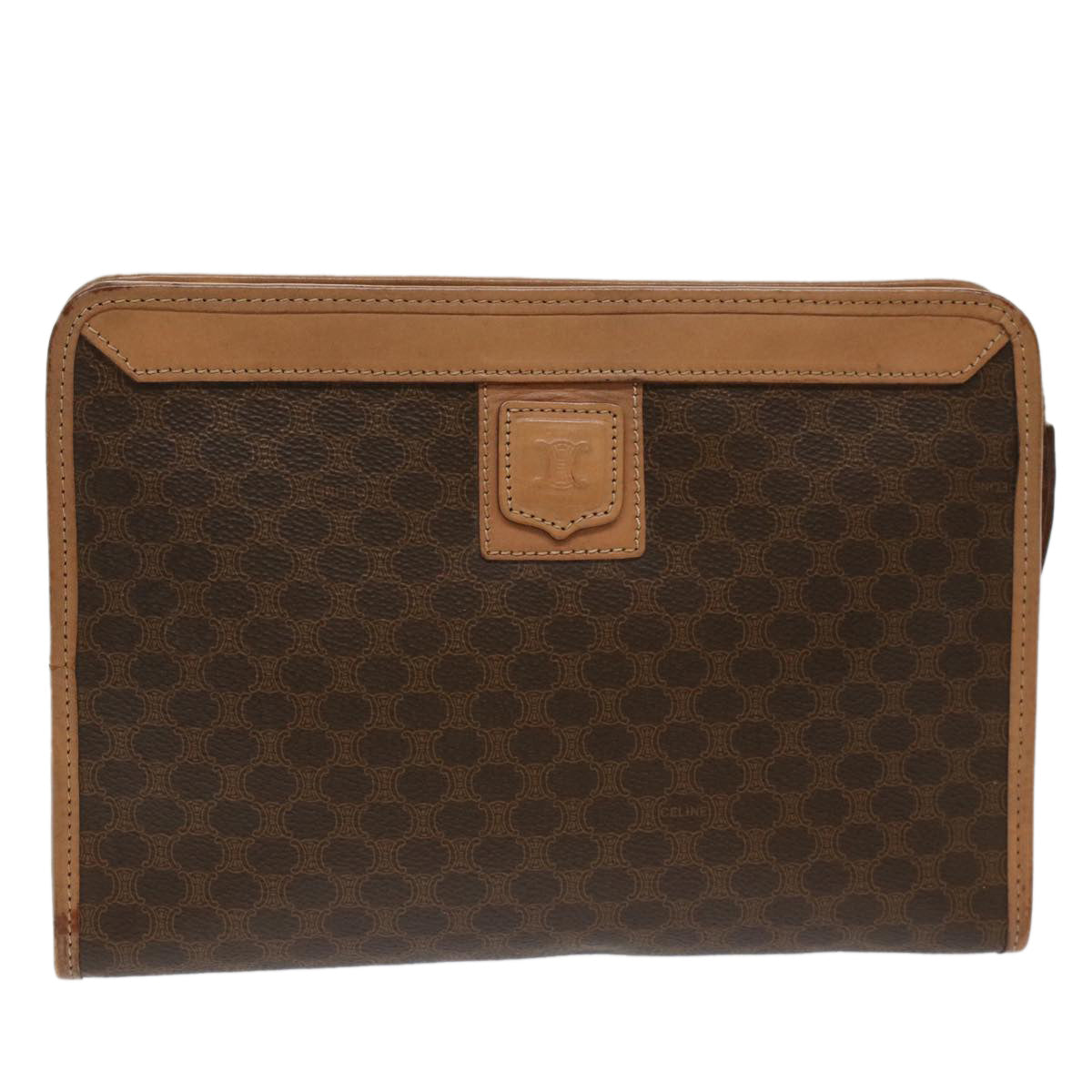 Luxury CELINE Macadam Canvas Clutch Bag PVC Leather Beige Brown 7212