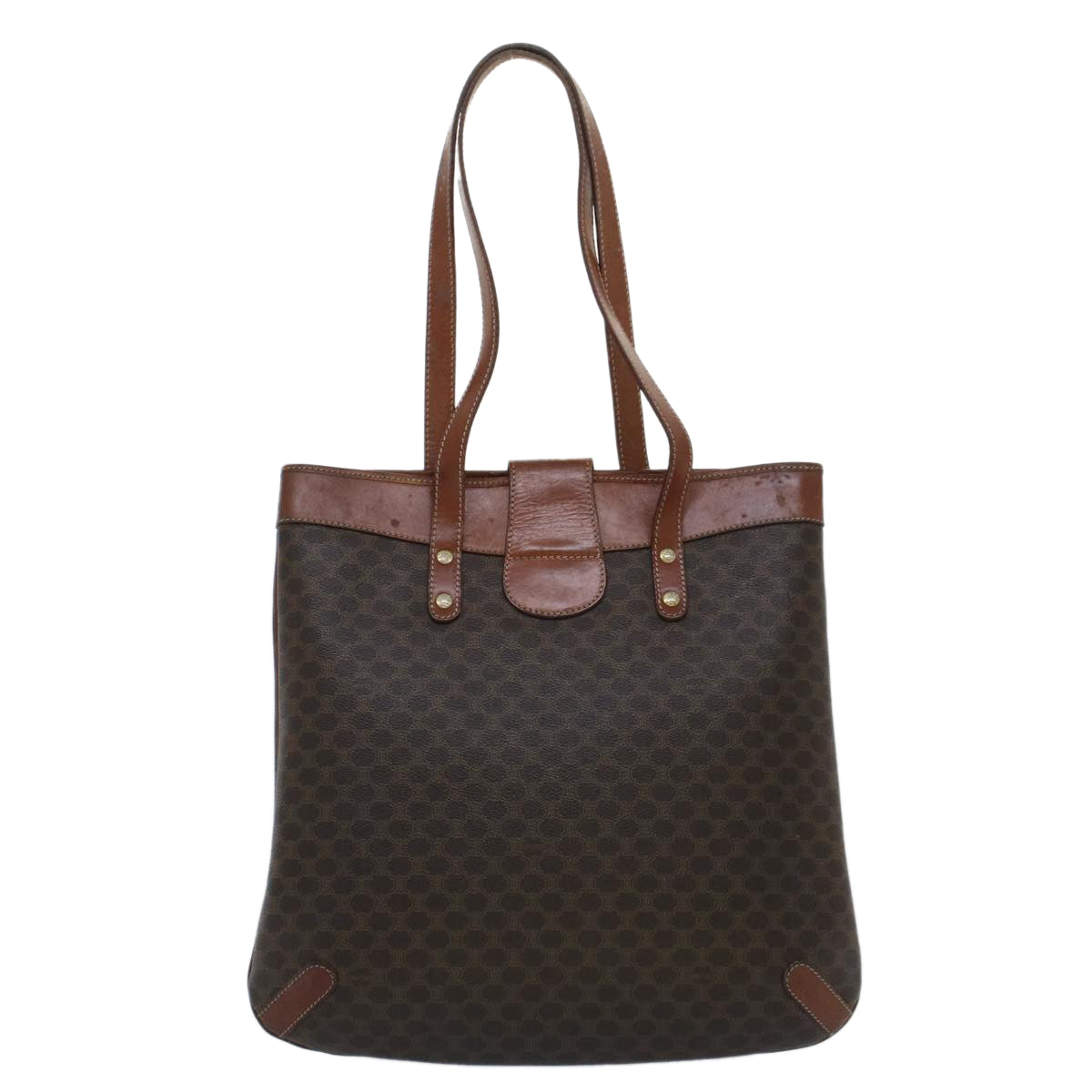 Luxury CELINE Macadam Canvas Shoulder Bag PVC Leather Brown 7491