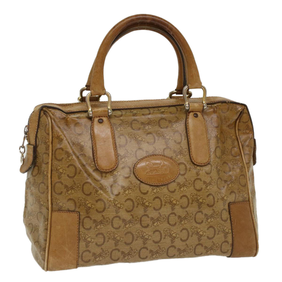 Luxury CELINE C Macadam Canvas Boston Bag Beige 7533