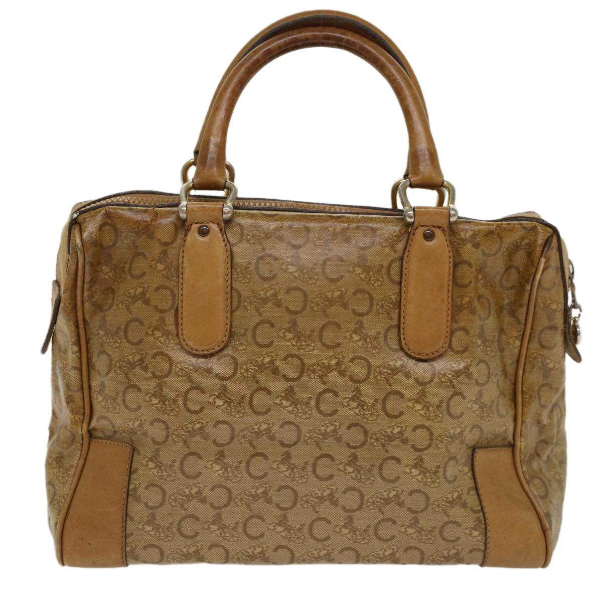 Luxury CELINE C Macadam Canvas Boston Bag Beige 7533