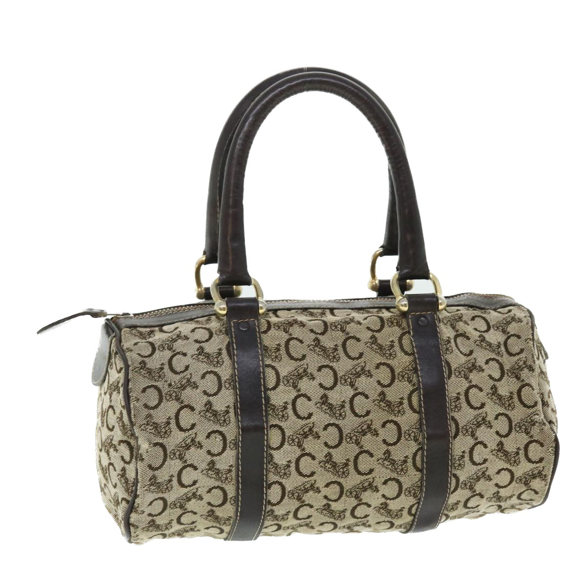 Luxury CELINE C Macadam Canvas Boston Bag Brown 7600