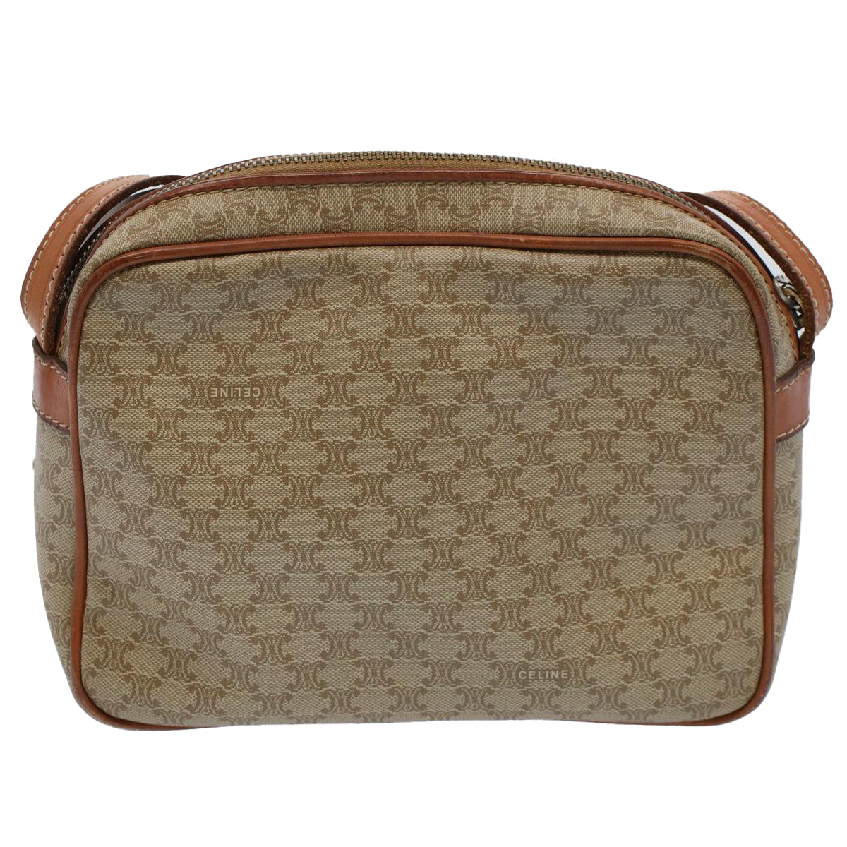 Luxury CELINE Macadam Canvas Shoulder Bag Leather Beige 8427