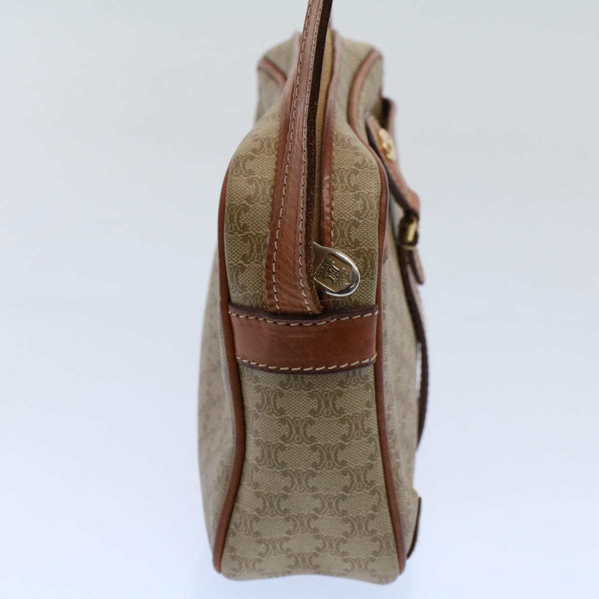 Luxury CELINE Macadam Canvas Shoulder Bag Leather Beige 8427