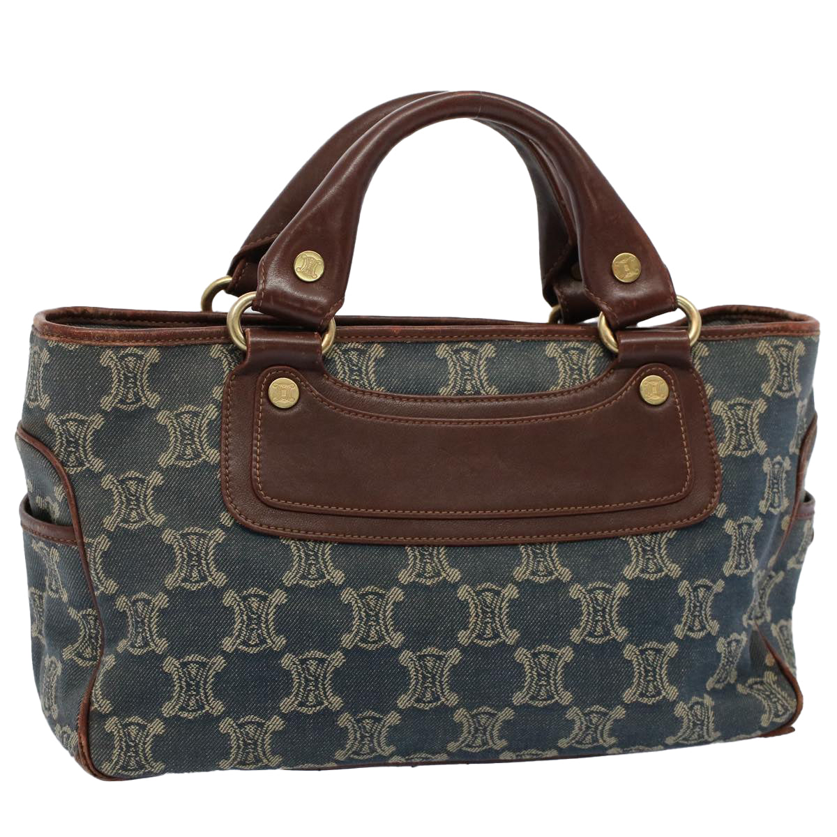 Luxury CELINE Paris Macadam Canvas Hand Bag Blue 8431