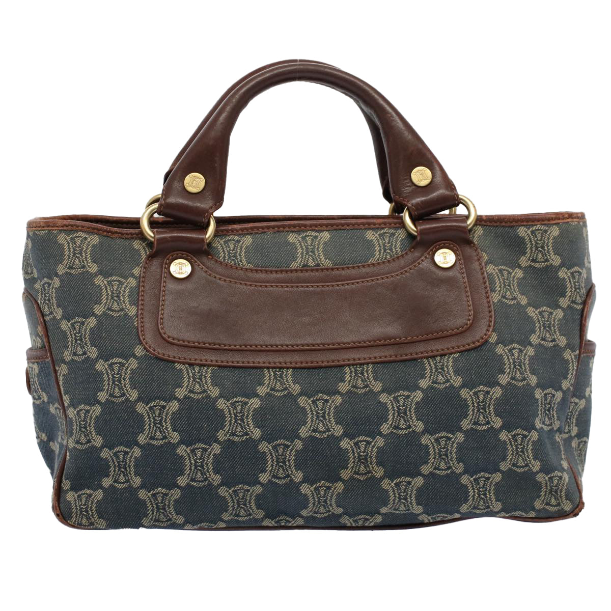 Luxury CELINE Paris Macadam Canvas Hand Bag Blue 8431