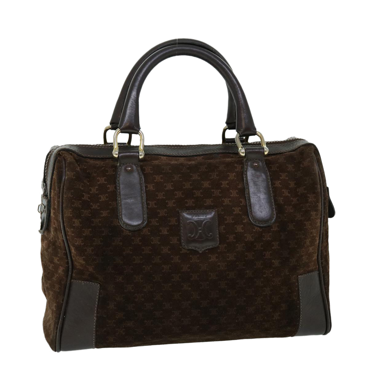 Luxury CELINE Macadam Canvas Boston Bag Leather Brown 8433