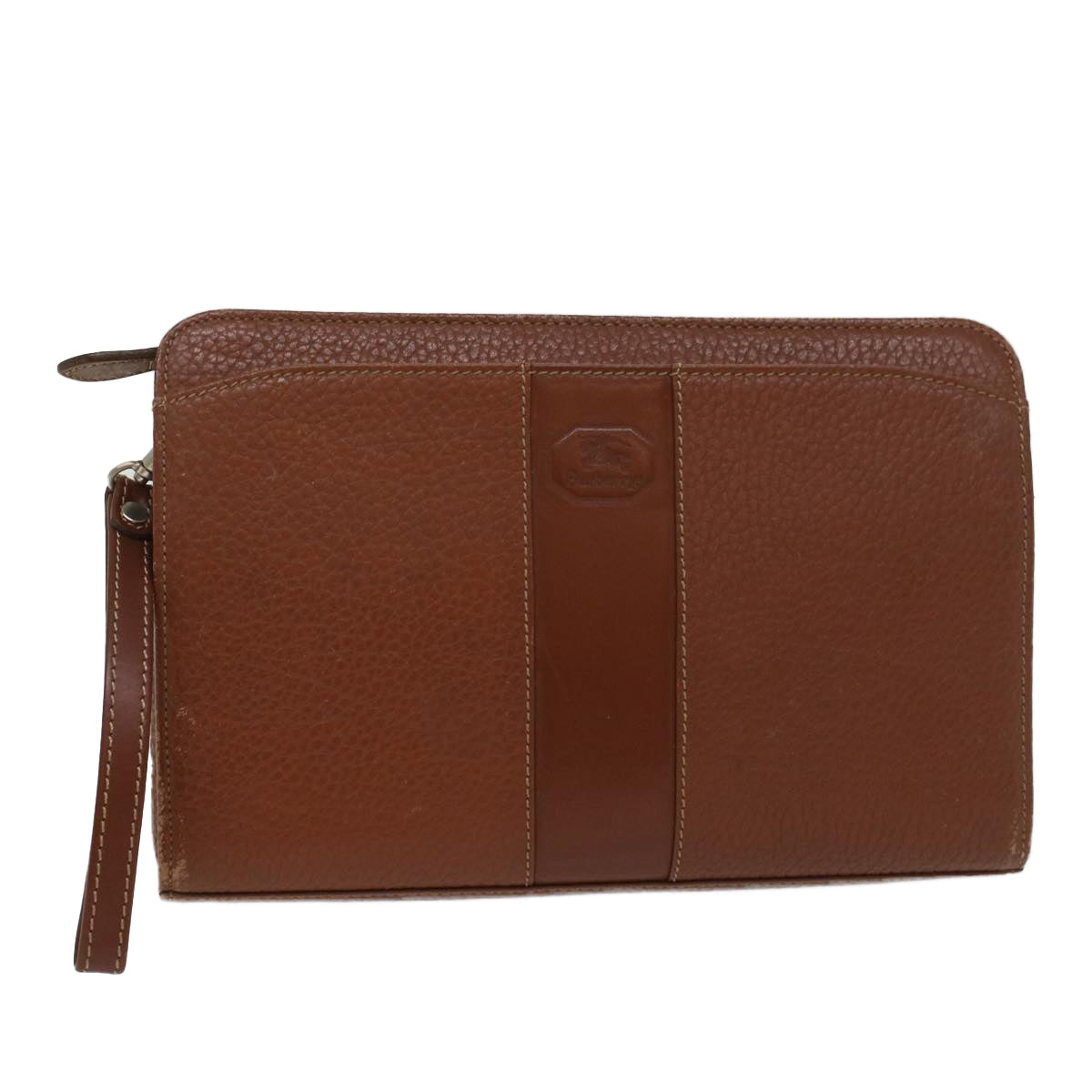 Burberry Clutch Bag Leather Brown Auth bs8539