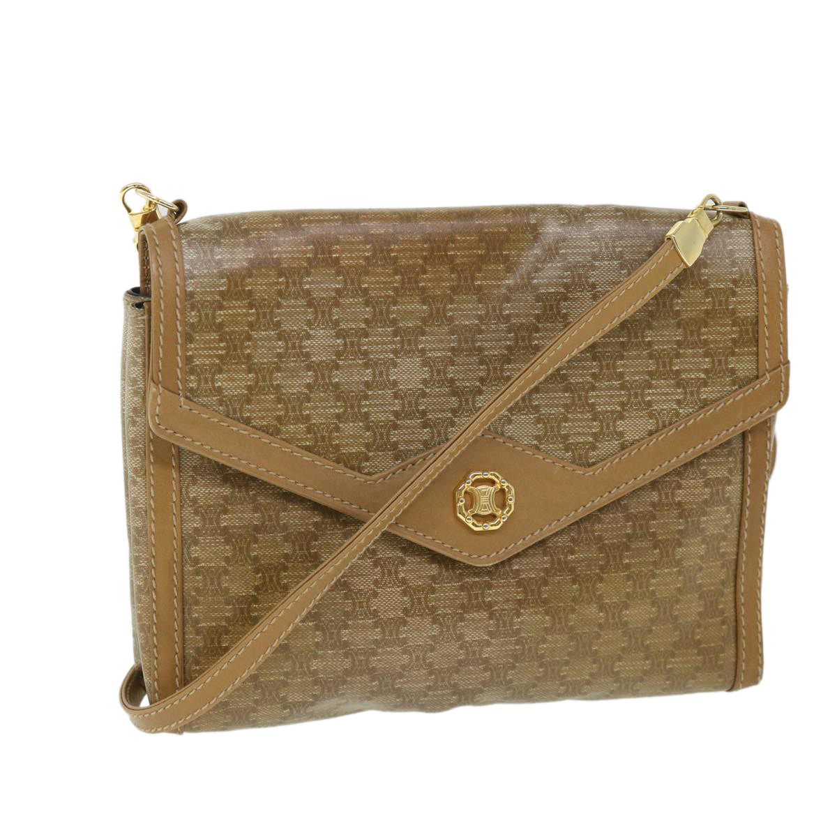 Luxury CELINE Macadam Canvas Shoulder Bag Brown 8699