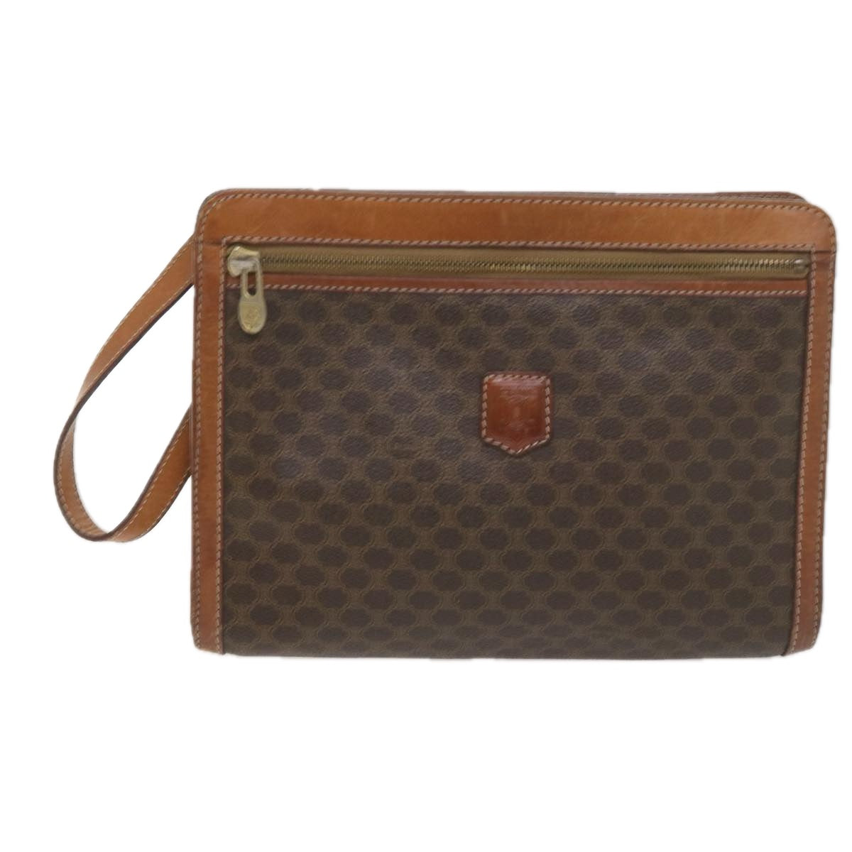 Luxury CELINE Macadam Canvas Clutch Bag PVC Leather 4Set Brown Beige 8705