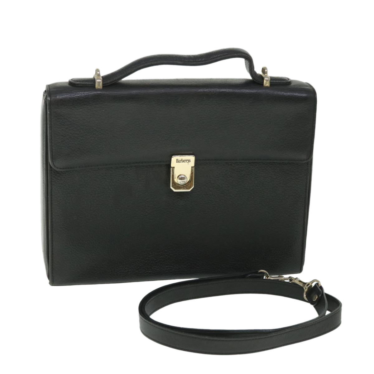 Burberry Hand Bag Leather 2way Black Auth bs8729