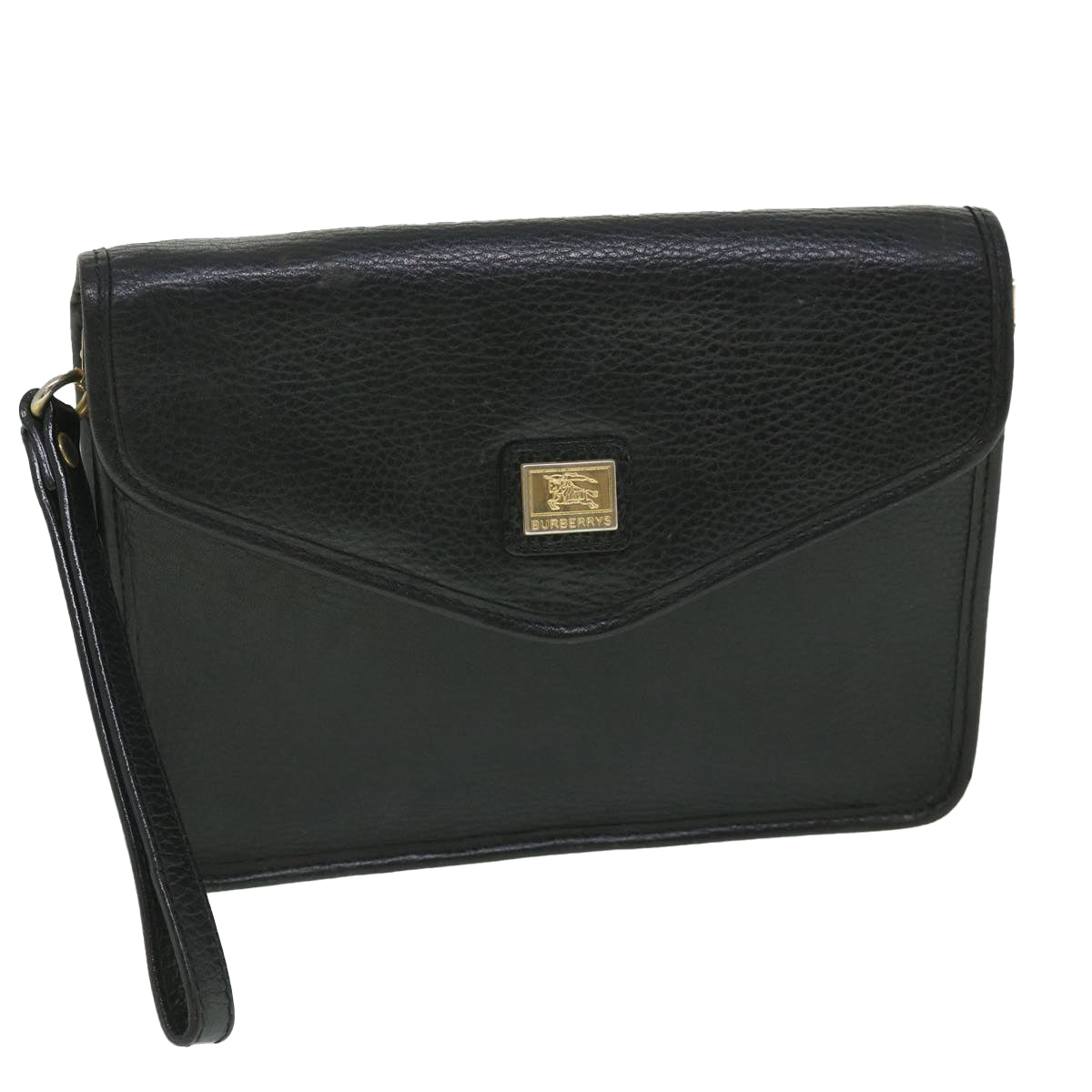 Burberry Clutch Bag Leather Black Auth bs8730