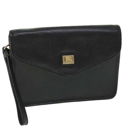 Burberry Clutch Bag Leather Black Auth bs8730