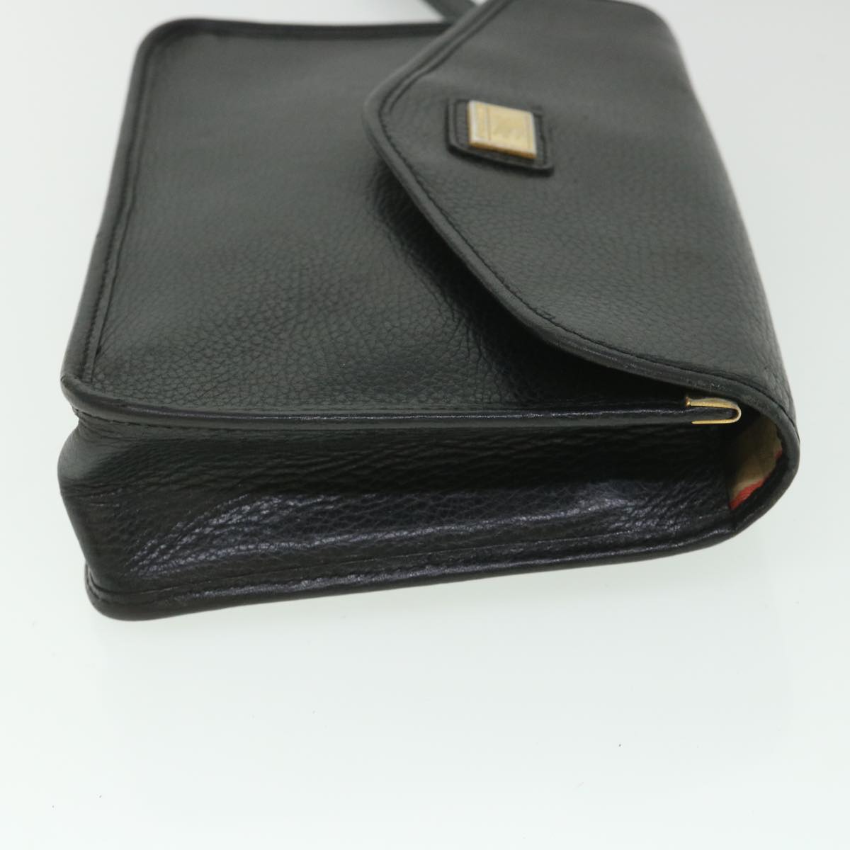 Burberry Clutch Bag Leather Black Auth bs8730