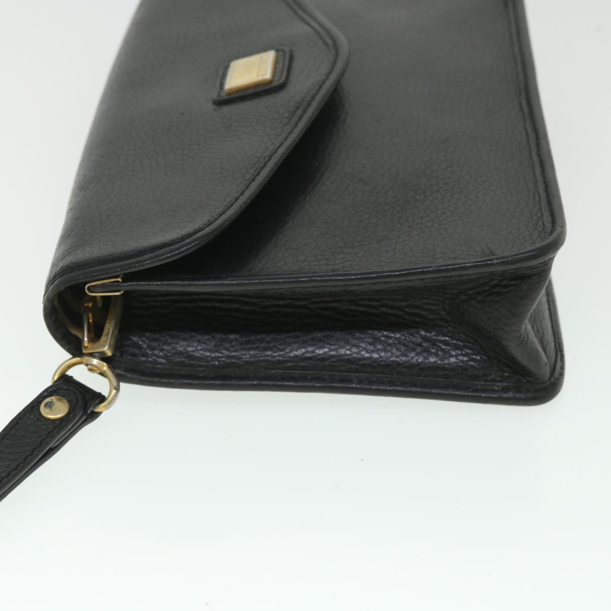Burberry Clutch Bag Leather Black Auth bs8730
