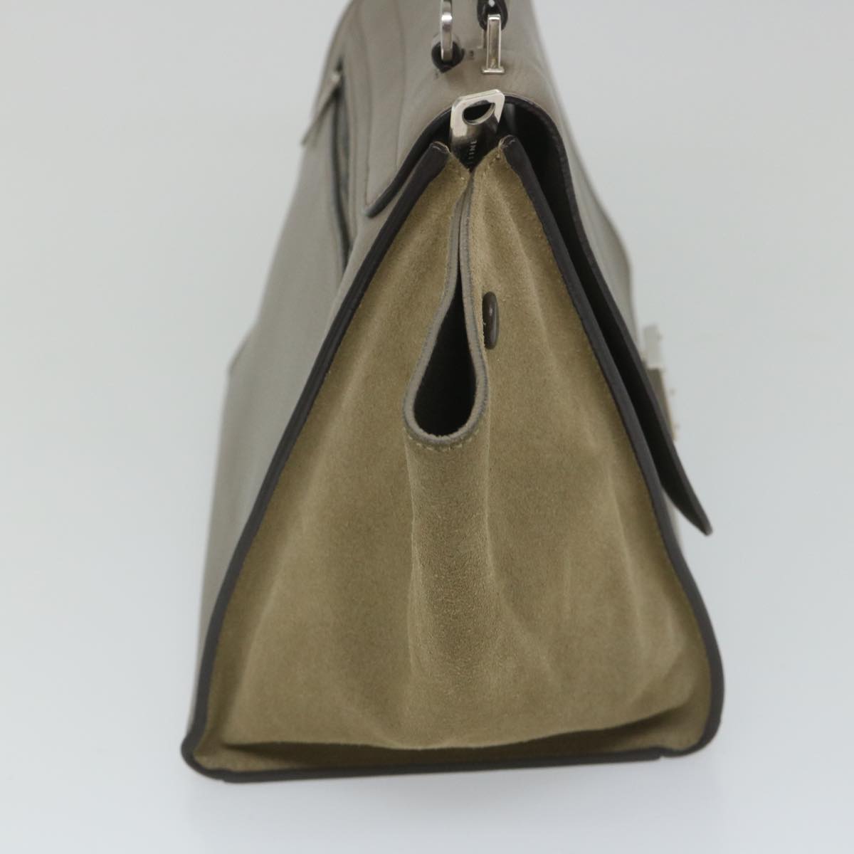 Luxury CELINE Trapeze Hand Bag Leather 2way Brown Gray 8887