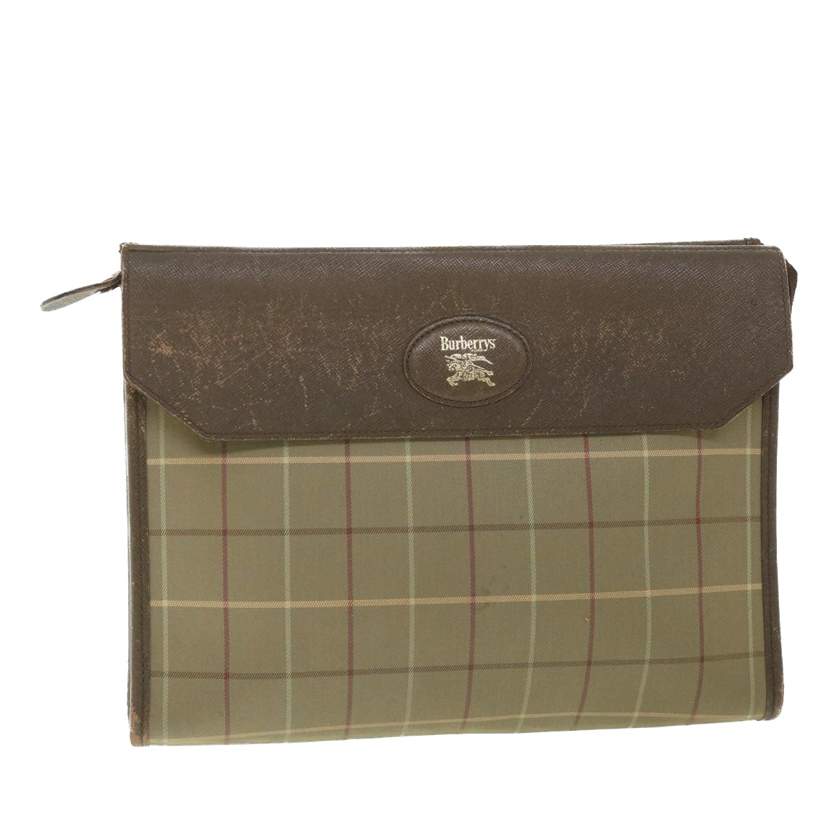 Burberry Nova Check Clutch Bag Nylon Canvas Brown Auth bs9092