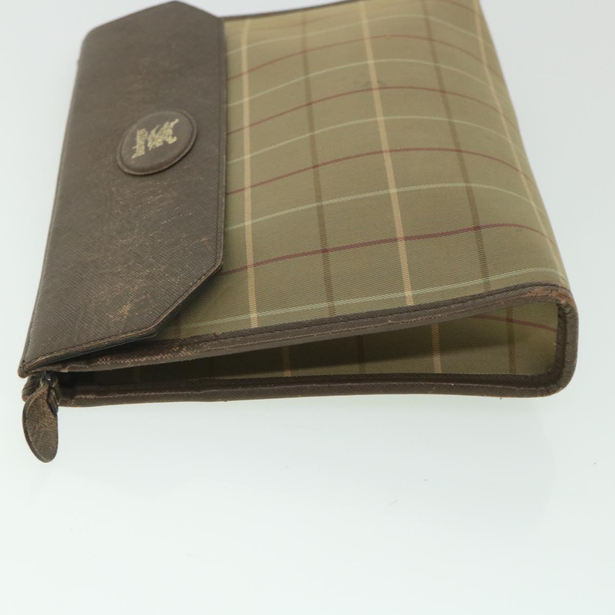 Burberry Nova Check Clutch Bag Nylon Canvas Brown Auth bs9092