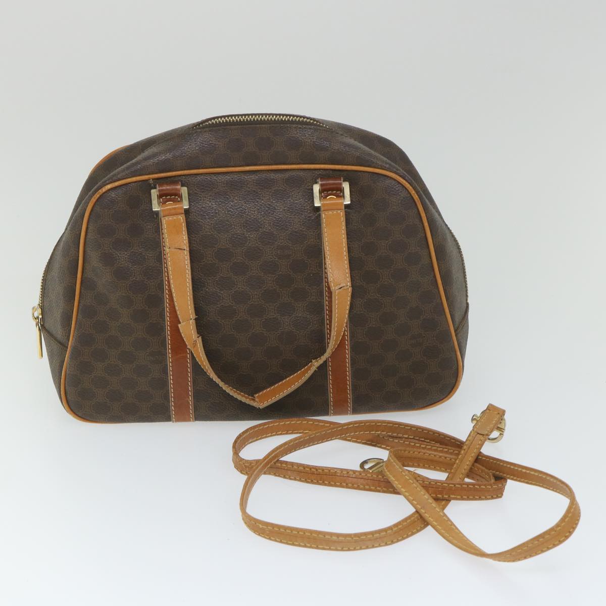 Luxury CELINE Macadam Canvas Shoulder Bag PVC Leather 2Set Beige Brown 9101