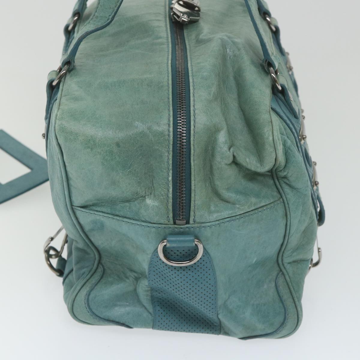 Balenciaga Boston Bag Leather Light Blue Auth bs9730
