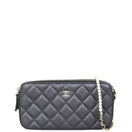 Chanel CC Double Zip Clutch with Pearl Chain