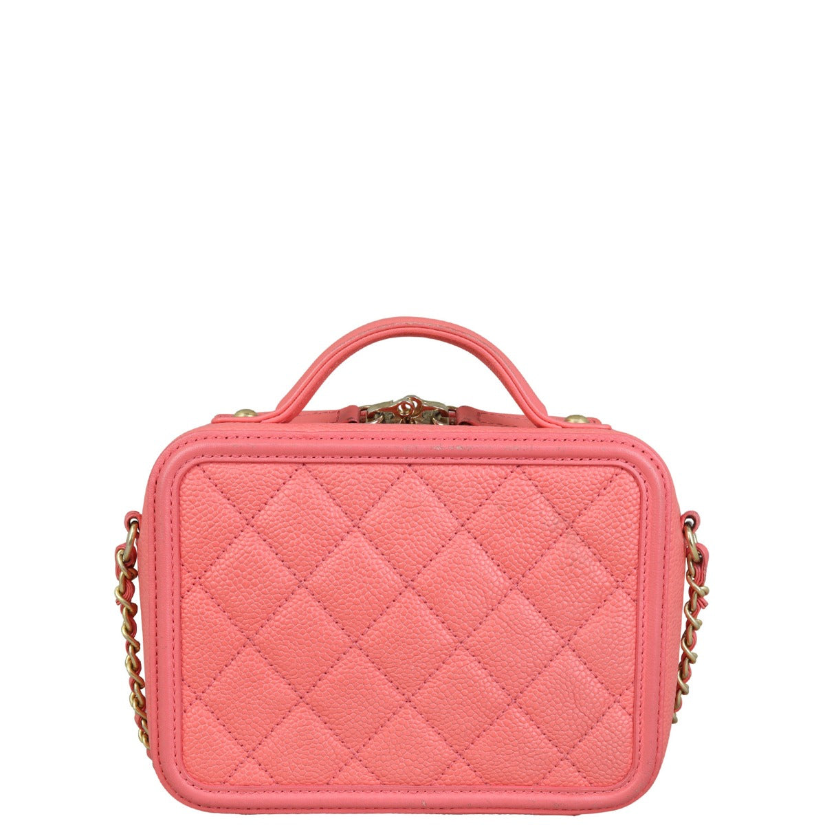 Chanel CC Filigree Vanity Case Small |  Bright Coral