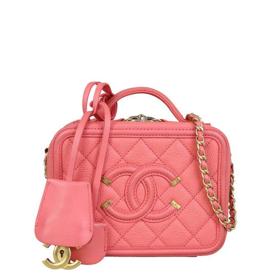 Chanel CC Filigree Vanity Case Small |  Bright Coral