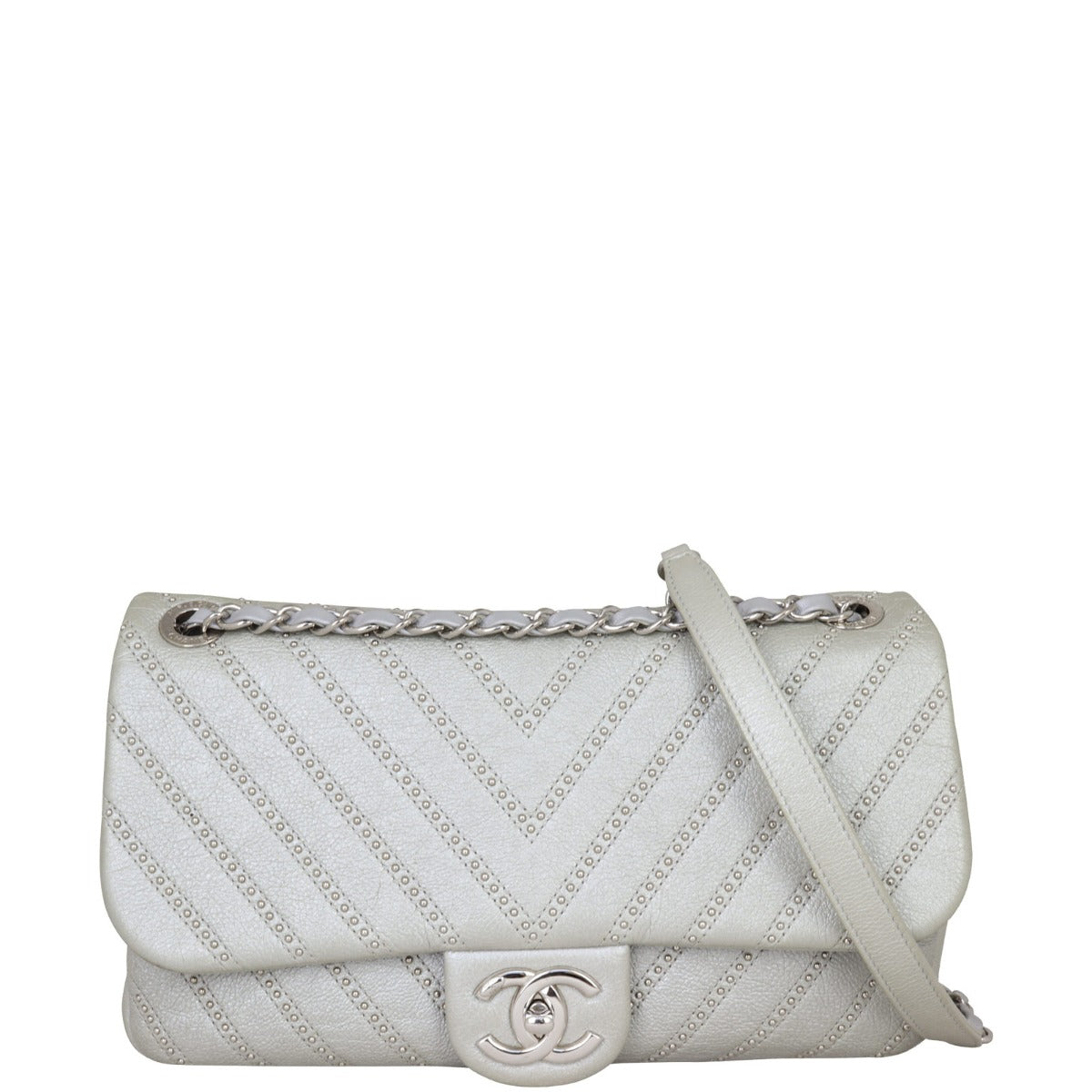 Chanel Stud Wars Chevron Flap Bag | Metallic Silver