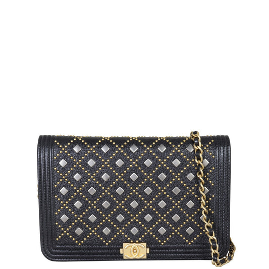 Chanel Boy Wallet on Chain | Black Grained Calfskin