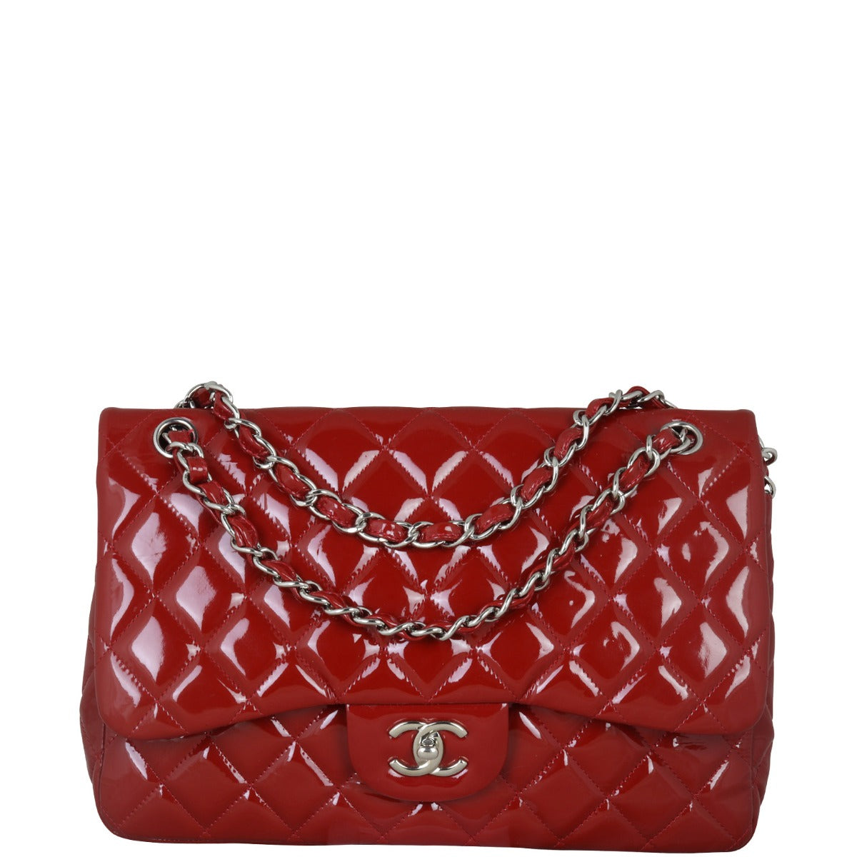 Chanel Classic Double Flap Jumbo Patent | Red Silver Hardware