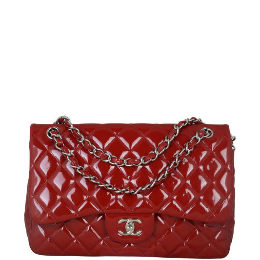 Chanel Classic Double Flap Jumbo Patent | Red Silver Hardware
