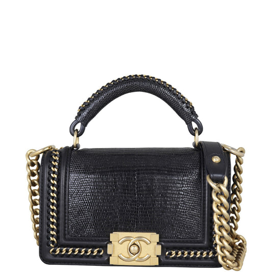 Chanel Boy Top Handle Bag Small Lizard