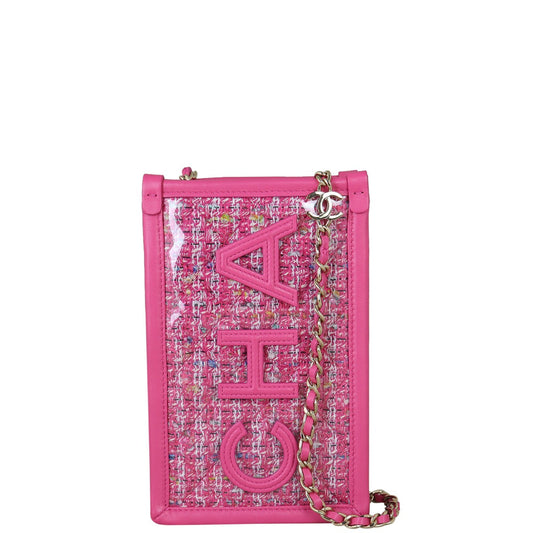 Chanel Logo Tweed Phone Clutch with Chain