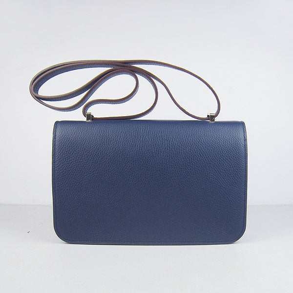 Luxury Hermes Calf Leather Message Bag Dark Blue Golden