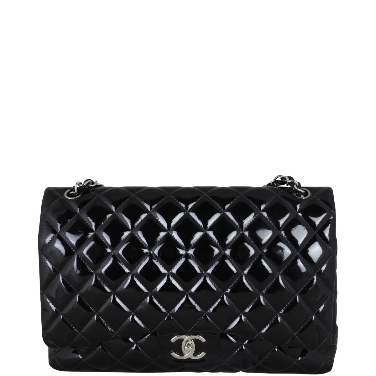 Chanel Classic Double Flap Maxi Patent |  Black Quilted Patent Leather