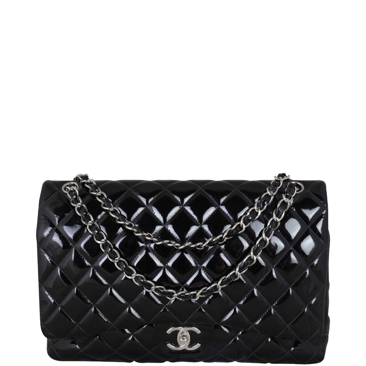 Chanel Classic Double Flap Maxi Patent |  Black Quilted Patent Leather