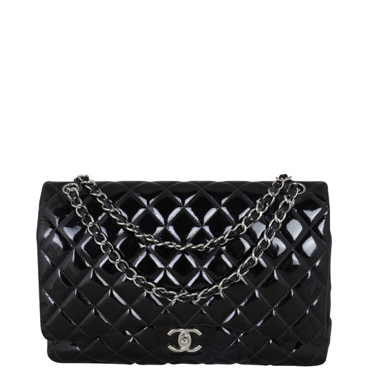 Chanel Classic Double Flap Maxi Patent |  Black Quilted Patent Leather