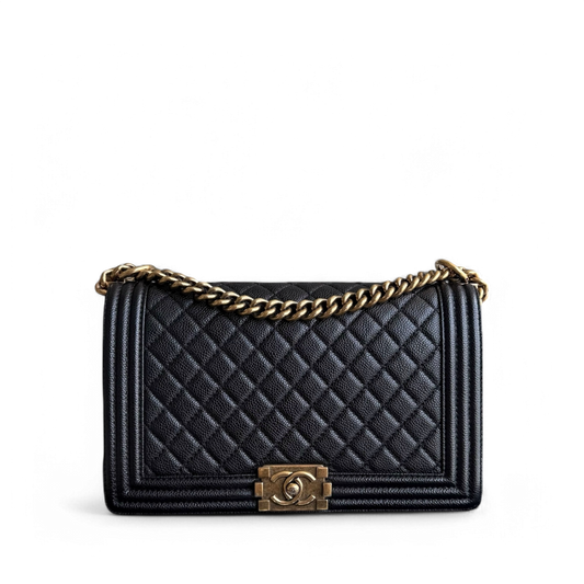Chanel Boy Medium - Caviar 28CM Quilted Black Gold Hardware Series 20