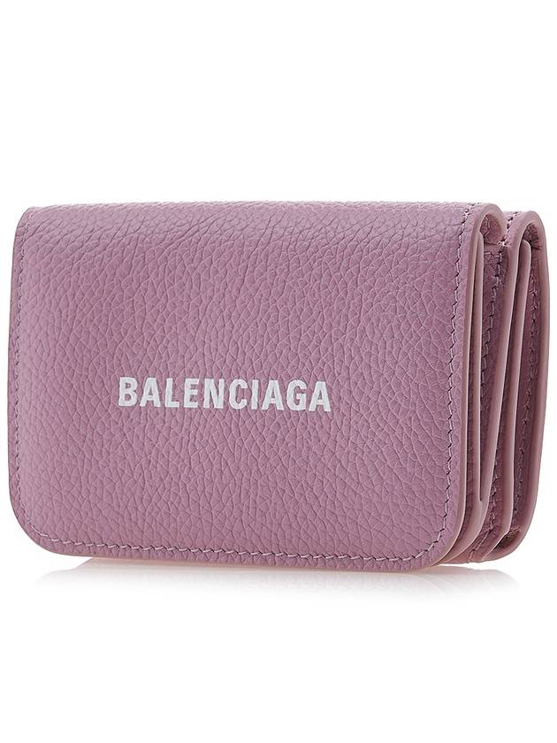 Luxury Balenciaga Trending 2026 Logo Tripold Leather Half-Wallet Pink